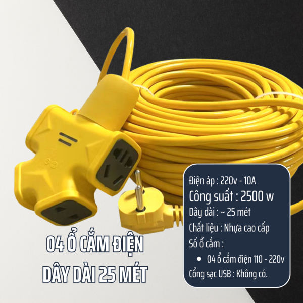 Ổ cắm điện 4 lỗ dài 25 mét - 2500w